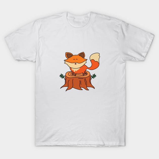 cute fox on a tree stump T-Shirt by wordspotrayal